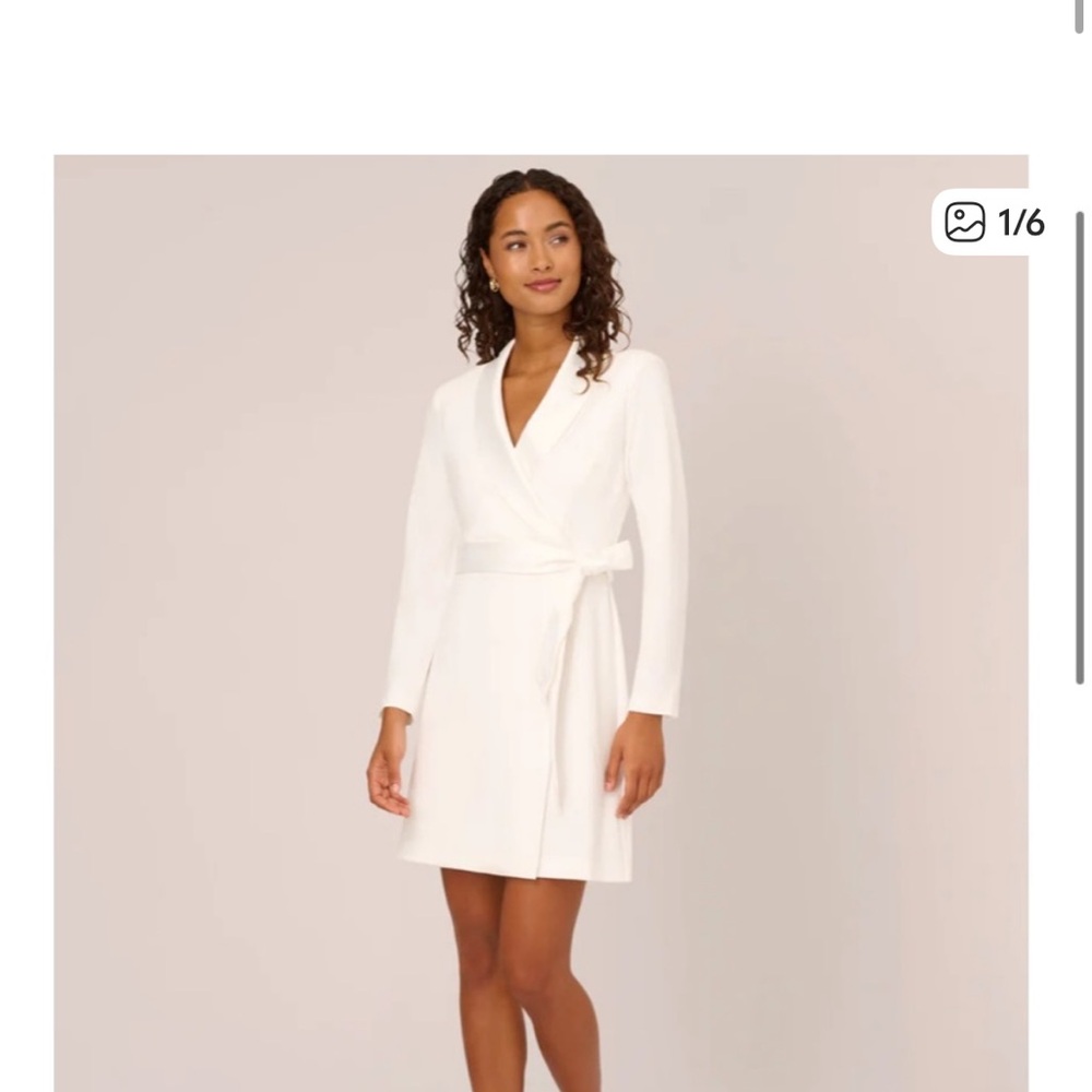 Adrianna Papell White Long Sleeve tuxedo Dress